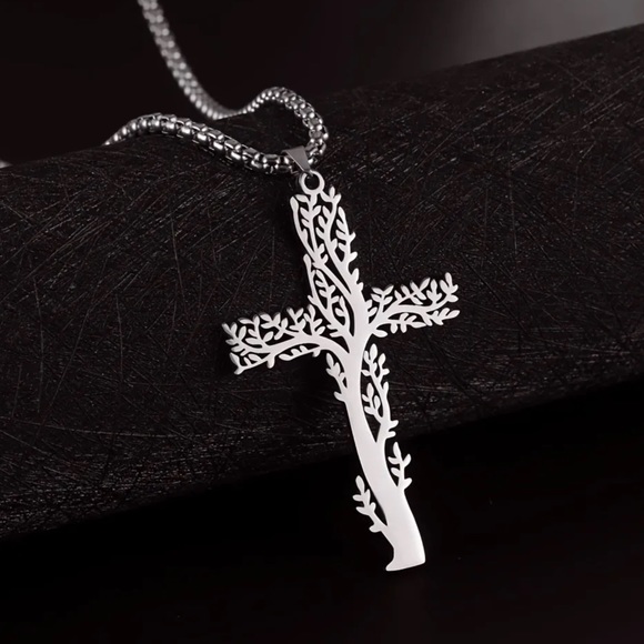 Stainless steel tree of life cross - Picture 6 of 9